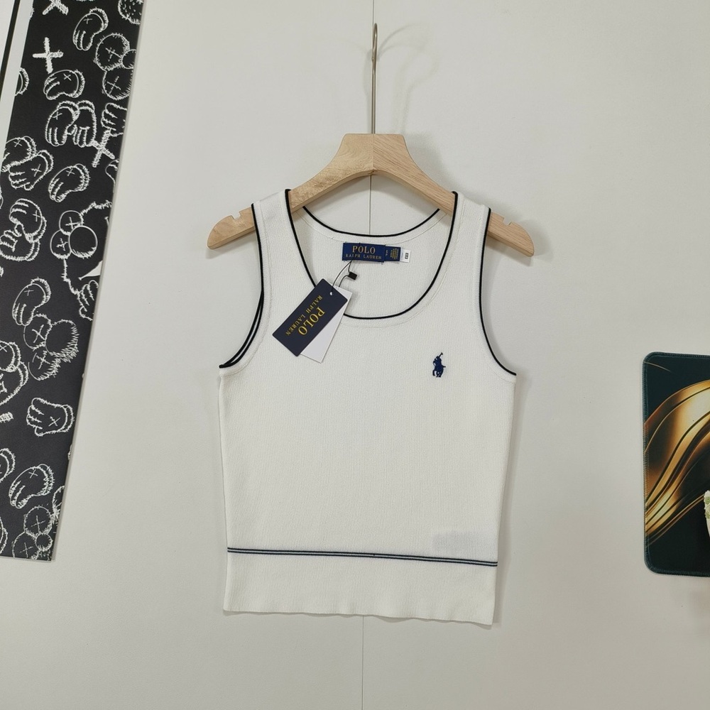Polo by Ralph Lauren White Tank with Navy Trim and Pony Embroidery